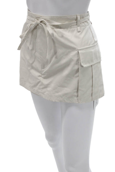Zara Women Cargo Skirt Beige Cotton Drawstring Mini Size M
