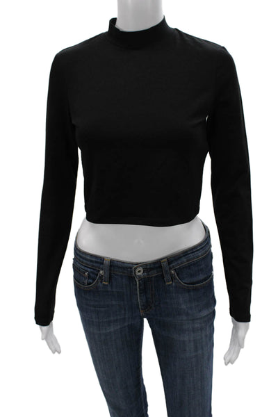 Zara Womens Cropped Black Mock Neck Long Sleeve T Shirt Size S