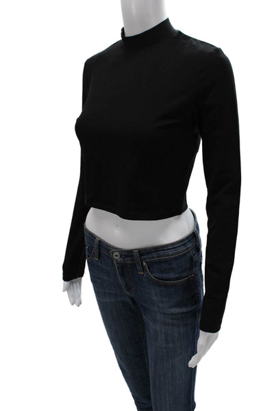 Zara Womens Cropped Black Mock Neck Long Sleeve T Shirt Size S