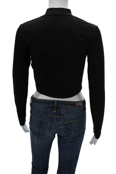 Zara Womens Cropped Black Mock Neck Long Sleeve T Shirt Size S
