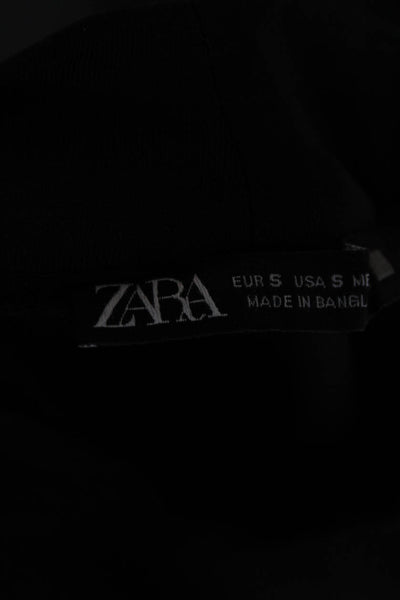 Zara Womens Cropped Black Mock Neck Long Sleeve T Shirt Size S