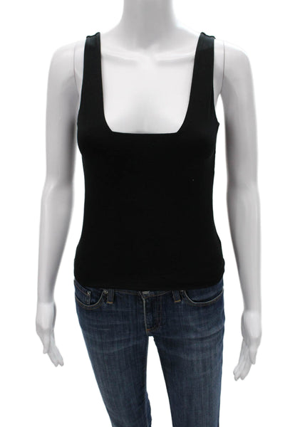 Vince Women Black Square Neck Tank Top 94% Pima Cotton Size XS