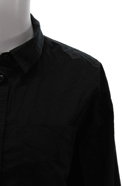 Madewell Women Collared Black Cotton Long Sleeve Button-Up Top Size S