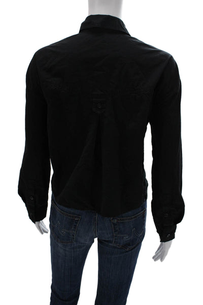 Madewell Women Collared Black Cotton Long Sleeve Button-Up Top Size S