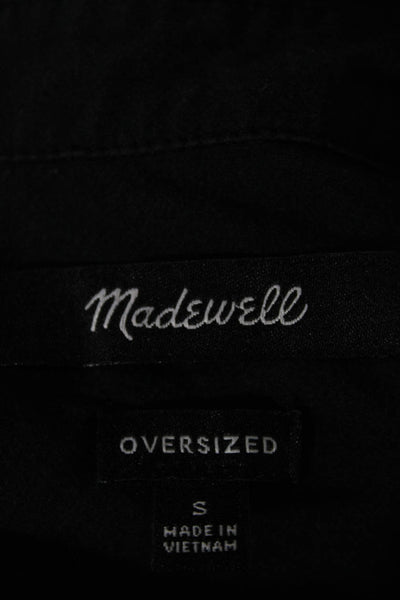 Madewell Women Collared Black Cotton Long Sleeve Button-Up Top Size S