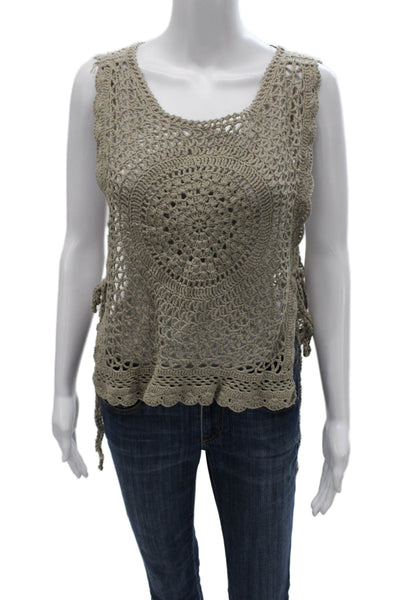 Zara Womens Basic Tank Gray Geometric Cotton Round Neck Sleeveless Size S