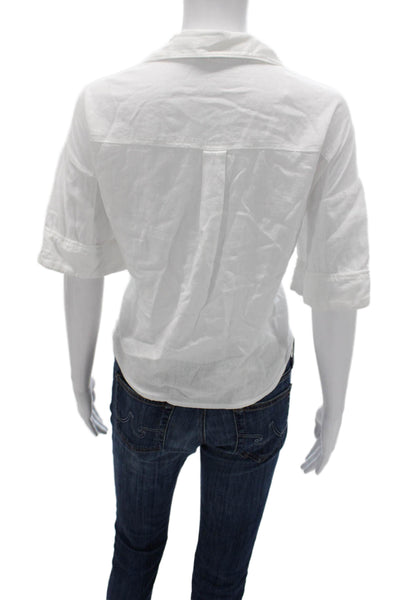 Zara Women Collared Short Sleeve Button Up White Linen Blend Top Size XS
