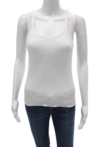 Eterne Women Basic Tank White Cotton Scoop Neck Sleeveless Size M