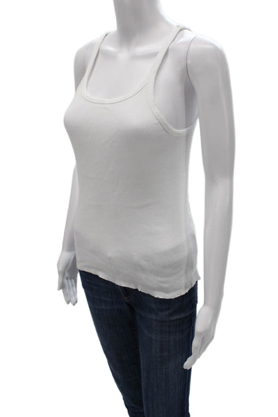 Eterne Women Basic Tank White Cotton Scoop Neck Sleeveless Size M
