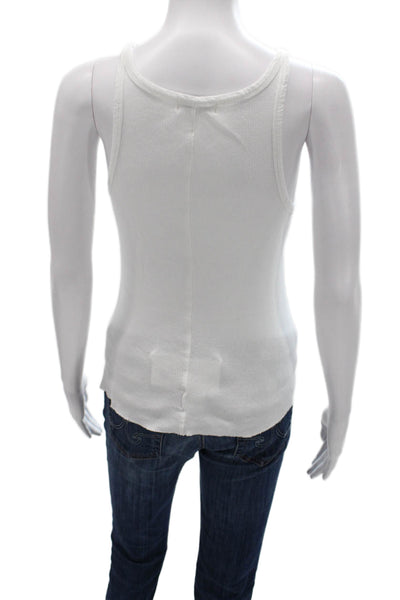 Eterne Women Basic Tank White Cotton Scoop Neck Sleeveless Size M