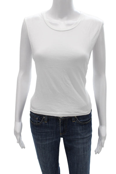 Amo Womens Basic White Cotton Crew Neck Sleeveless T-Shirt Size M