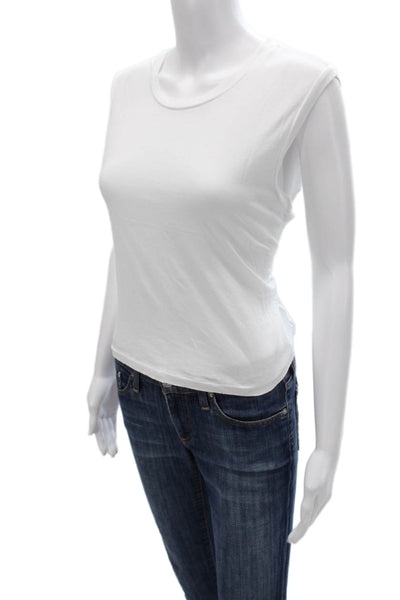 Amo Womens Basic White Cotton Crew Neck Sleeveless T-Shirt Size M