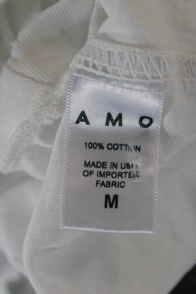 Amo Womens Basic White Cotton Crew Neck Sleeveless T-Shirt Size M