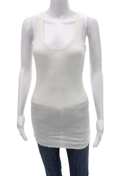 Enza Costa Womens White Basic Tank Scoop Neck Rayon Sleeveless Size M