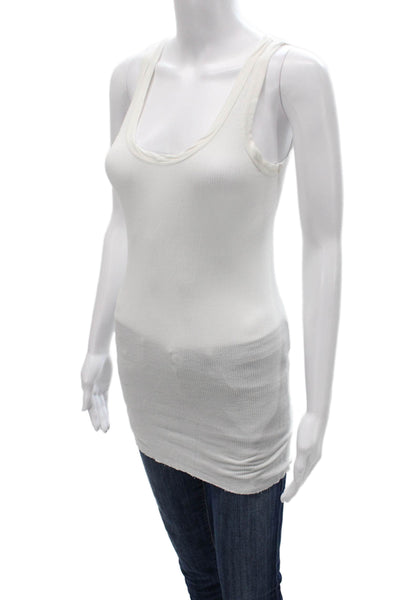 Enza Costa Womens White Basic Tank Scoop Neck Rayon Sleeveless Size M