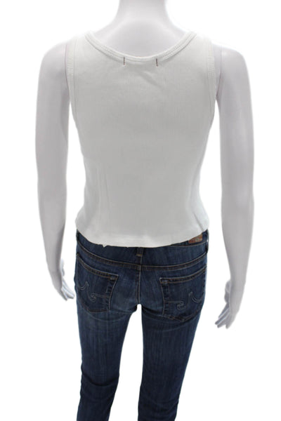 Amo Women Basic Sleeveless Tank Scoop Neck Solid White Cotton Size S