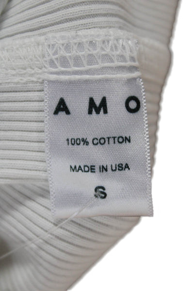 Amo Women Basic Sleeveless Tank Scoop Neck Solid White Cotton Size S