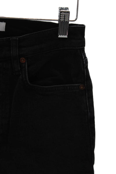 Re/Done Women Black High Rise Straight Jeans Cotton Blend Button Size 26