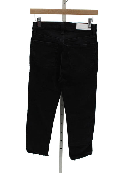 Re/Done Women Black High Rise Straight Jeans Cotton Blend Button Size 26