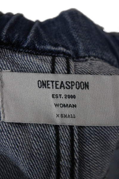 One Teaspoon Women Tapered High Rise Jeans Blue Drawstring 100% Cotton Size XS