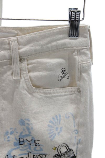 Mother Superior Women Straight Jeans White Floral Cotton Blend Zip Size 24