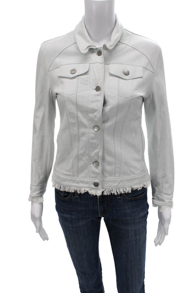 JKT Womens Basic Leather Jacket Gray Long Sleeve Button Size XS