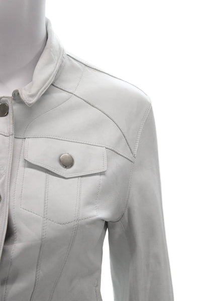 JKT Womens Basic Leather Jacket Gray Long Sleeve Button Size XS