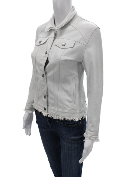JKT Womens Basic Leather Jacket Gray Long Sleeve Button Size XS