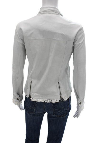 JKT Womens Basic Leather Jacket Gray Long Sleeve Button Size XS
