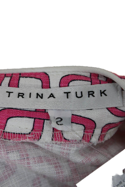 Trina Turk Women Basic Sleeveless Pink Blouse Round Neck Zip Size 2