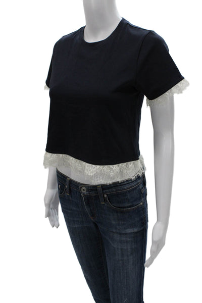Cinq A Sept Women Cropped T-Shirt Blue Crew Neck Short Sleeve Size 2XS
