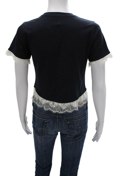 Cinq A Sept Women Cropped T-Shirt Blue Crew Neck Short Sleeve Size 2XS