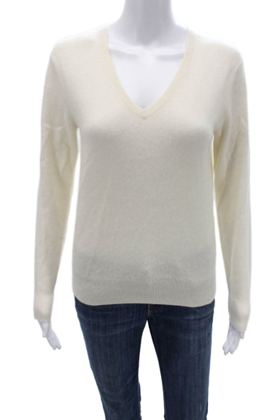 Foray Golf Womens Cashmere V-Neck Pullover Sweater Ivory Long Sleeve Size S