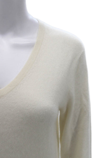 Foray Golf Womens Cashmere V-Neck Pullover Sweater Ivory Long Sleeve Size S