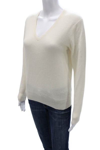 Foray Golf Womens Cashmere V-Neck Pullover Sweater Ivory Long Sleeve Size S