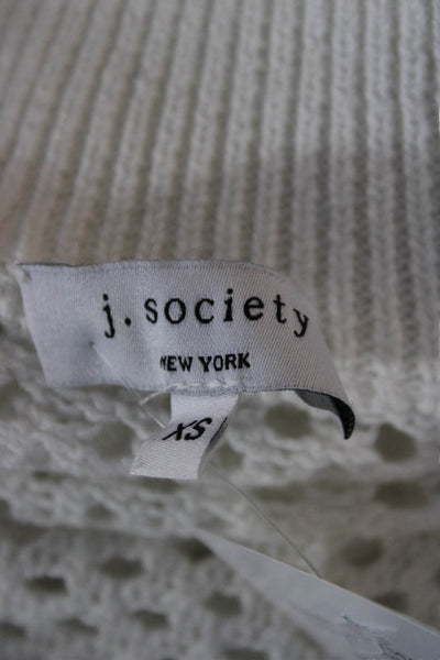 J. Society Women Pullover Sweater White Mock Neck Cotton Long Sleeve Size XS
