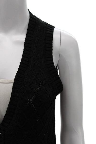 Feller Women V-Neck Sleeveless Argyle Cotton Vest Sweater Black Size XS
