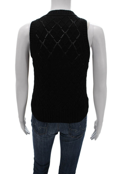 Feller Women V-Neck Sleeveless Argyle Cotton Vest Sweater Black Size XS