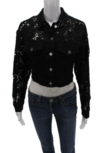 The Noli Shop Womens Basic Jacket Black Floral Longsleeve Size XS