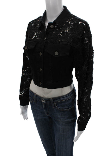 The Noli Shop Womens Basic Jacket Black Floral Longsleeve Size XS