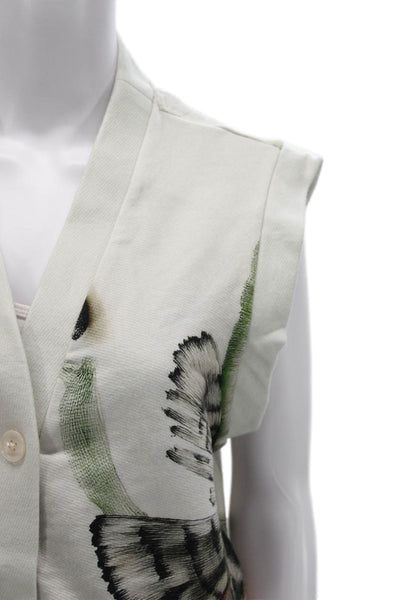 The Kit Womens Cardigan White Cotton V-Neck Floral Button Size XS