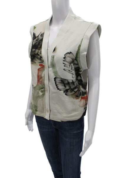 The Kit Womens Cardigan White Cotton V-Neck Floral Button Size XS