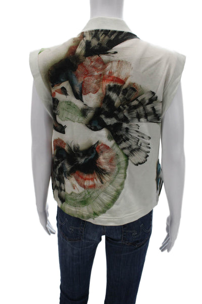 The Kit Womens Cardigan White Cotton V-Neck Floral Button Size XS