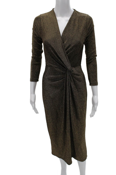 Veronica Beard Women Wrap Dress Gold V-Neck Long Sleeve Knit Petite Size XS