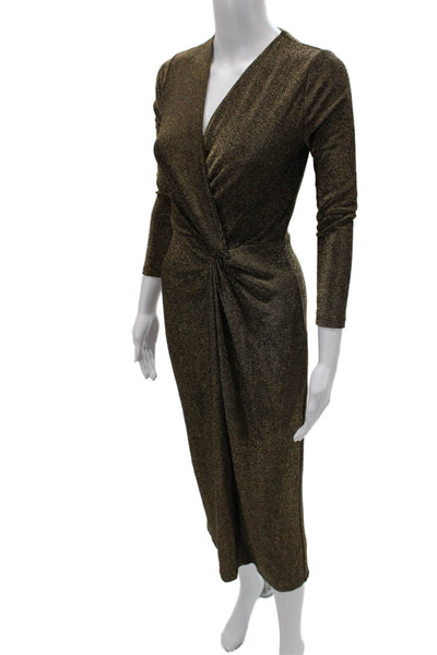 Veronica Beard Women Wrap Dress Gold V-Neck Long Sleeve Knit Petite Size XS