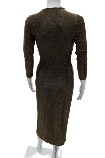 Veronica Beard Women Wrap Dress Gold V-Neck Long Sleeve Knit Petite Size XS