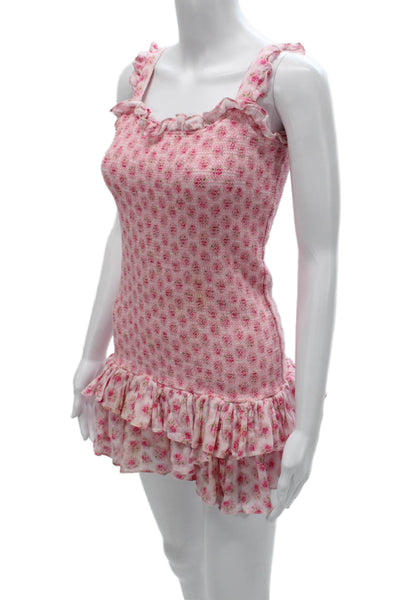 Love Shack Fancy Women Pink Floral Sleeveless Square Neck Playsuit Size PP