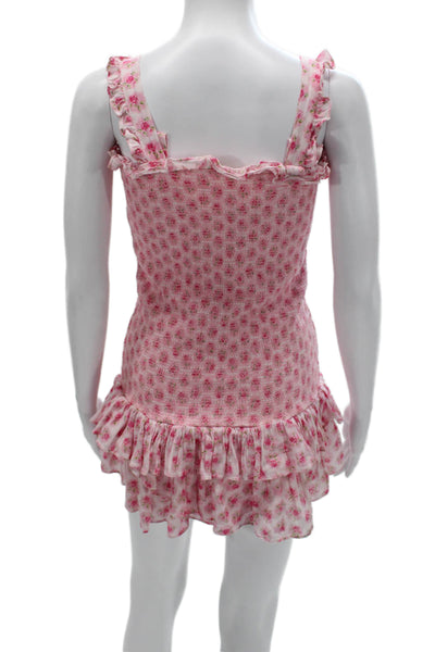 Love Shack Fancy Women Pink Floral Sleeveless Square Neck Playsuit Size PP