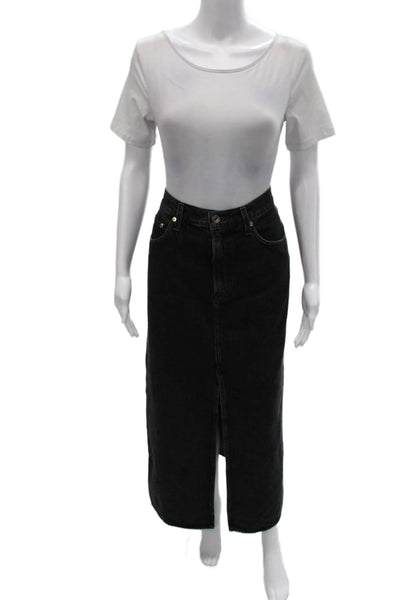 Agolde Womens Black Maxi Skirt Cotton Zip Long Size 27