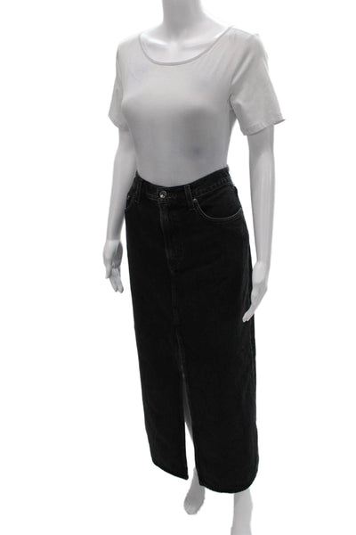 Agolde Womens Black Maxi Skirt Cotton Zip Long Size 27